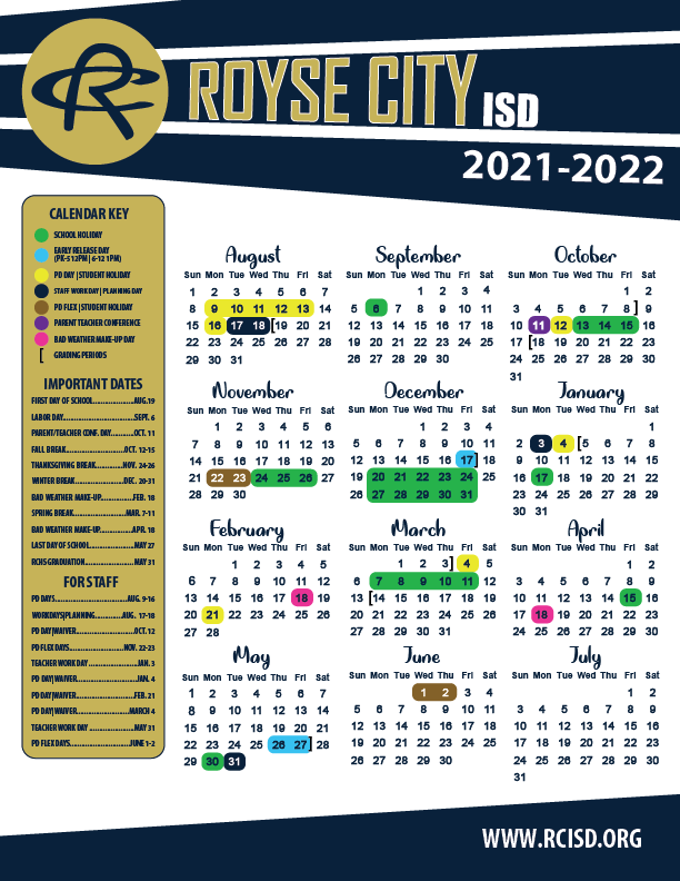 RCISD Calendar 2021-22